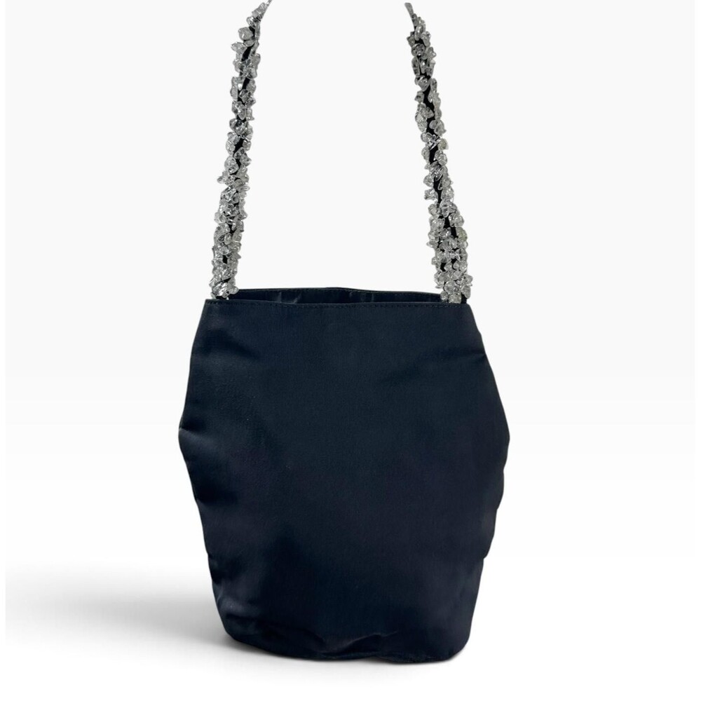 Bottega Veneta Vintage Bag Womens Small Black Nylon Crystal Strap Evening Italy